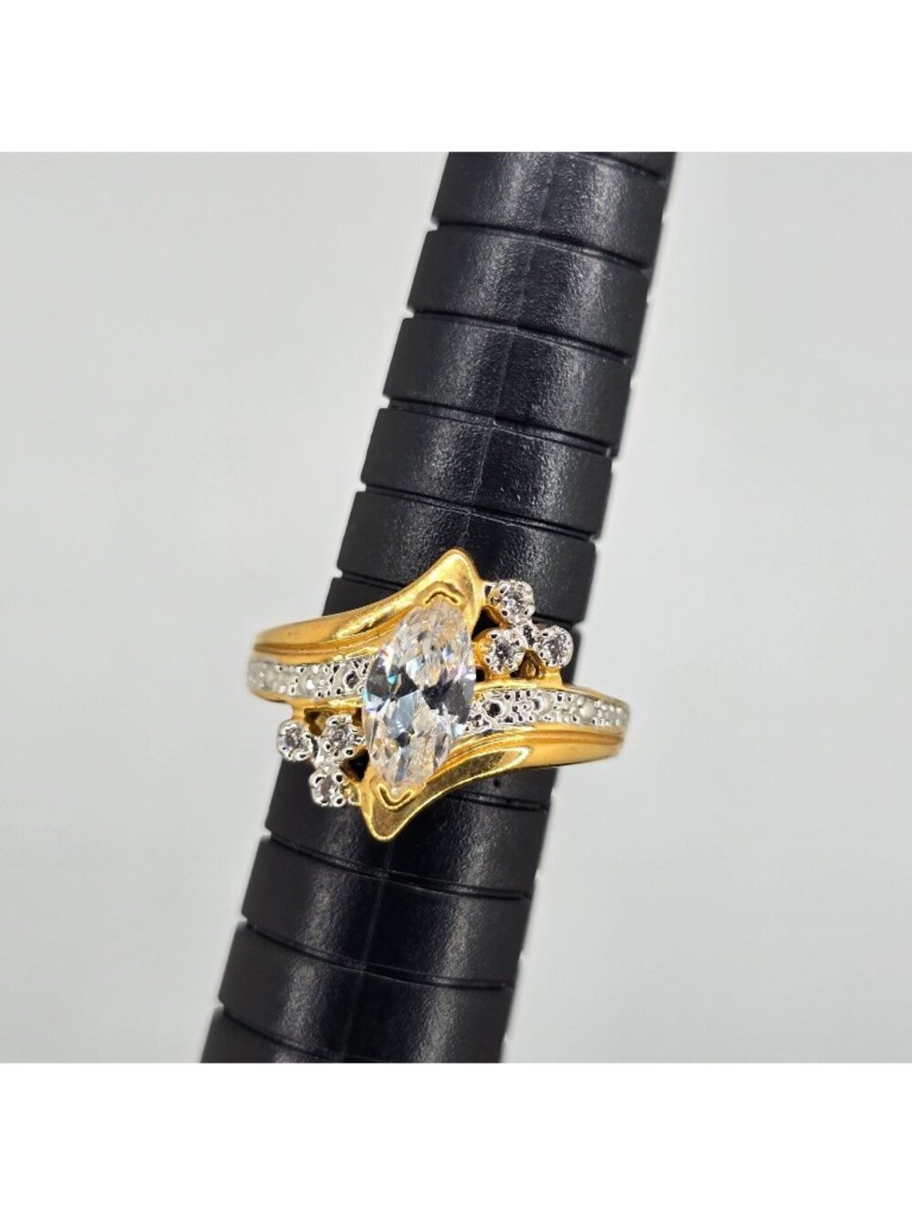 Vintage SETA Ring Gold Tone Marquise Cut Sz 5 Signed Engagement Costume Jewelry